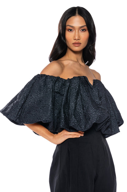 IRIS OFF THE SHOULDER BROCADE BLOUSE