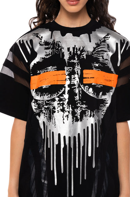 MESH DETAIL GRAPHIC T SHIRT
