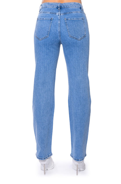 KICK BACK PINSTRIPE RHINESTONE WIDE LEG JEANS