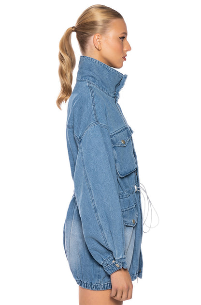 KICKSTART CINCHED WAIST DENIM JACKET