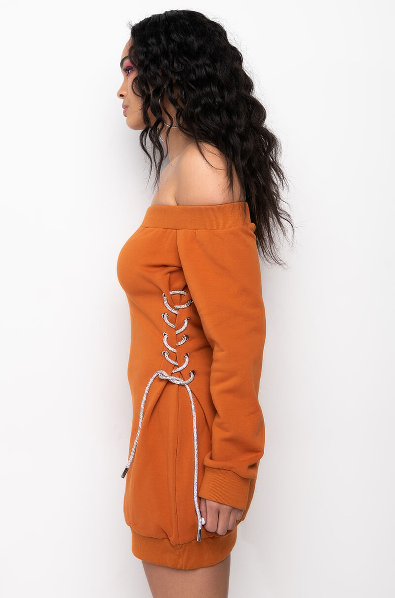 KILL EM WITH KINDNESS OFF THE SHOULDER MINI DRESS