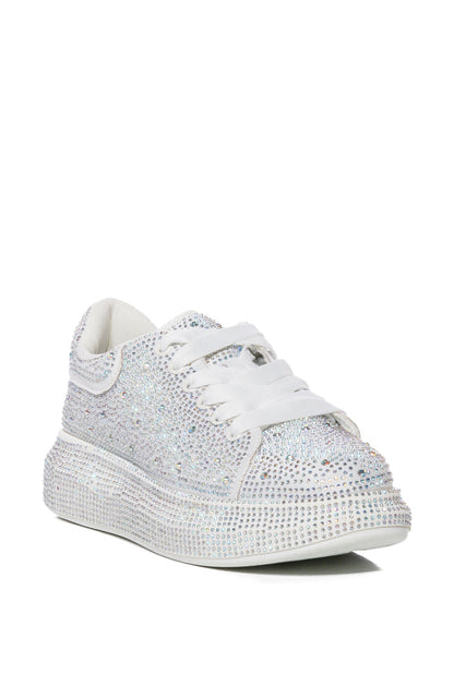 KINGDOM WHITE BEDAZZLED FLATFORM SNEAKER