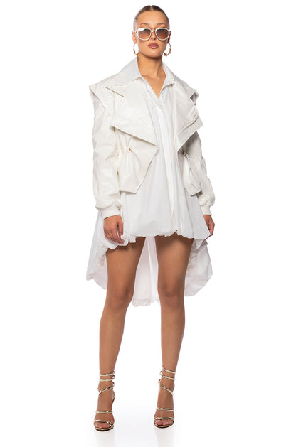 KINTSUGI WHITE PLEATHER MOTO JACKET