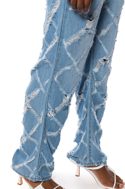KIT CRISS CROSS DISTRESSED WIDE LEG JEANS