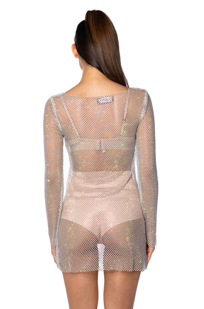 LABRYNTH EMBELLISHED MINI DRESS IN WHITE