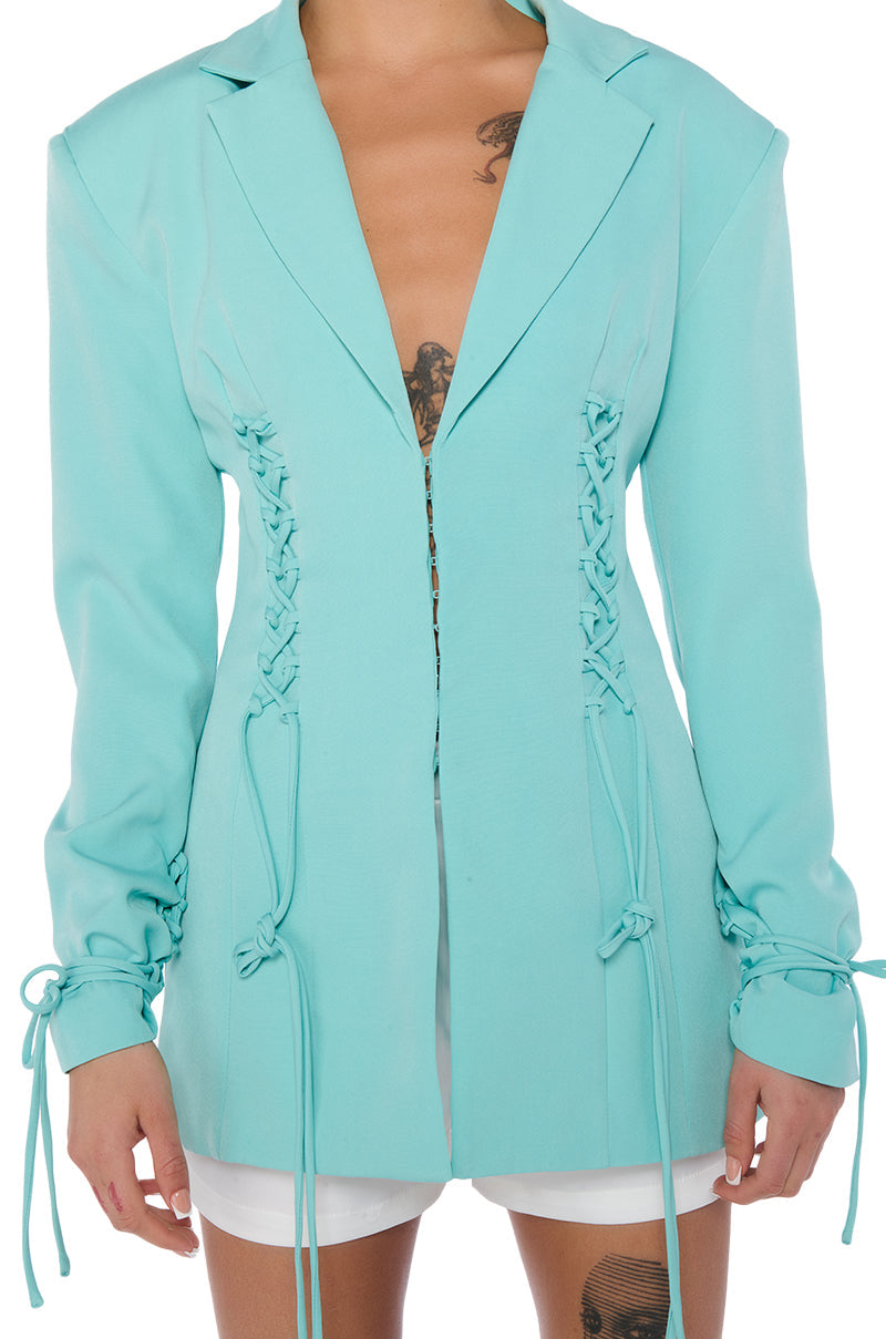 LACED TEAL FITTED BLAZER