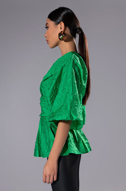 LADIES WHO LUNCH HIGH NECK STATEMENT SLEEVE BLOUSE
