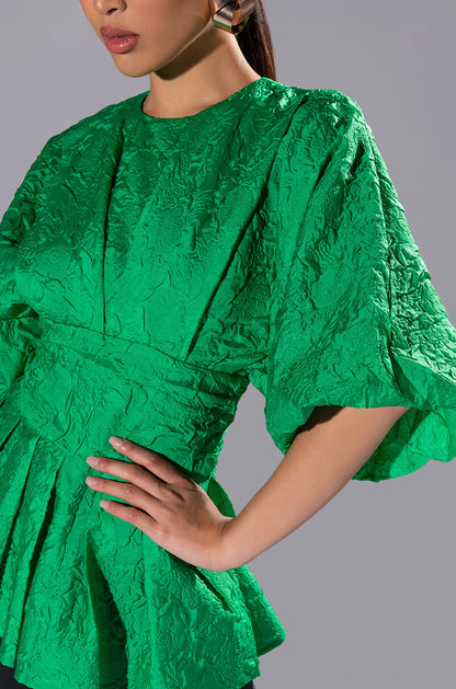 LADIES WHO LUNCH HIGH NECK STATEMENT SLEEVE BLOUSE