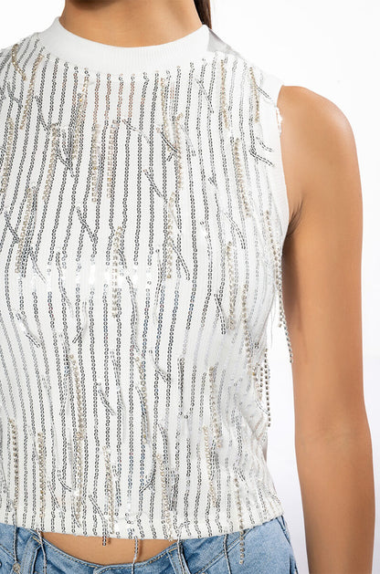 LEAVIN ON A JET PLANE SLEEVELESS RHINESTONE TANK