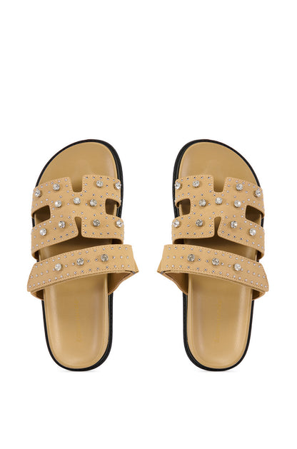 LEISURE EMBELLISHED FLAT SANDAL IN NUDE