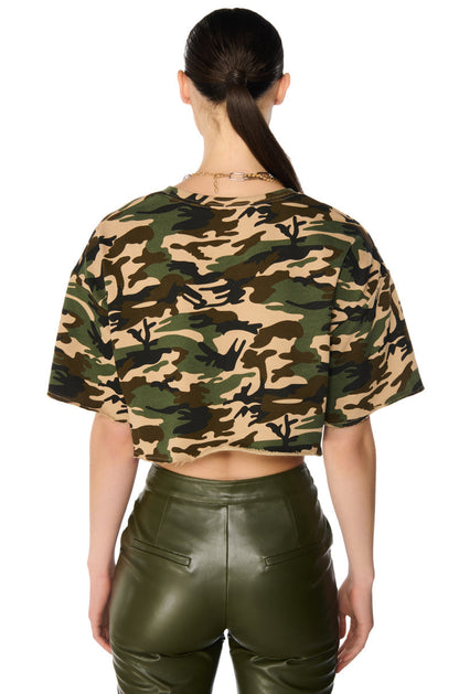LIFT ME UP SHORT SLEEVE CAMO CROPPED SHIRT