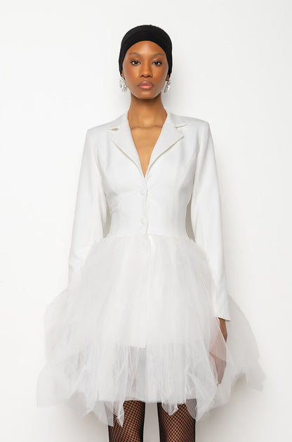 LIKEWISE BLAZER DRESS WITH TULLE SKIRT