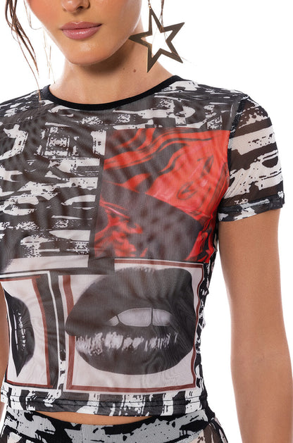 LIPS ARE SEALED MESH T SHIRT