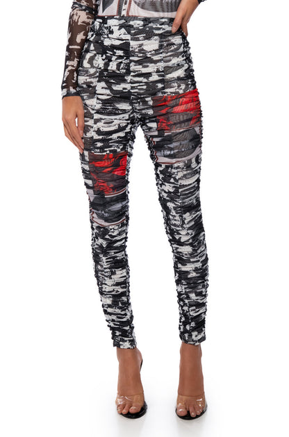 LIPS ARE SEALED RUCHED MESH LEGGING