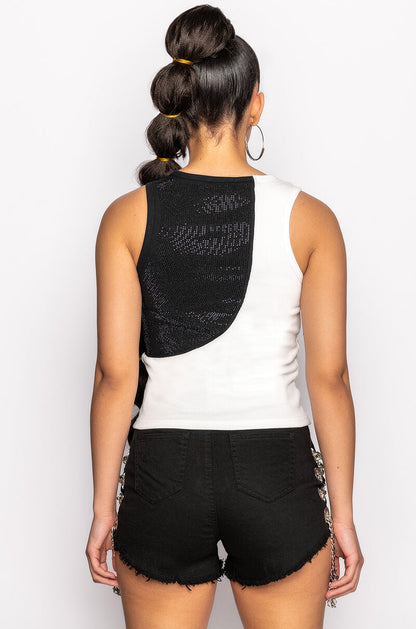 LITTLE SOMETHING EXTRA RHINESTONE CREW NECK RIBBED TANK