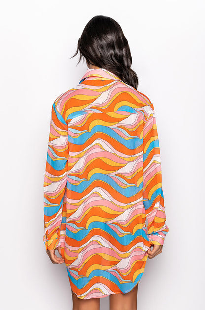 LIVING PROOF OVERSIZED CHIFFON BUTTON DOWN BLOUSE