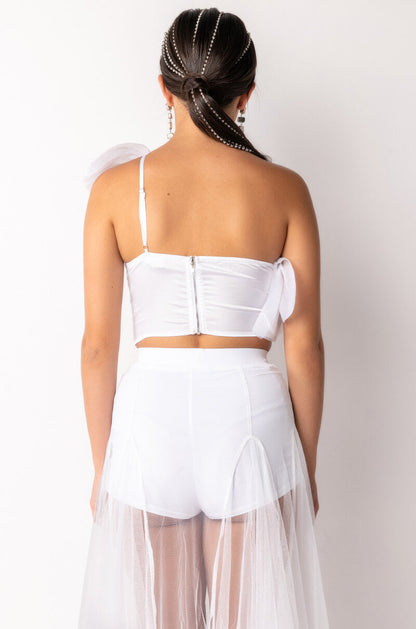 LILA ONE SHOULDER RUFFLED CROP TOP