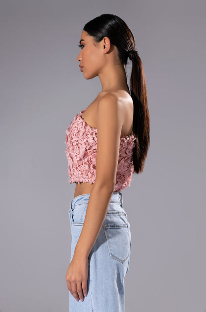 LUCIA FLORAL APPLIQUE ONE SHOULDER CROP BLOUSE