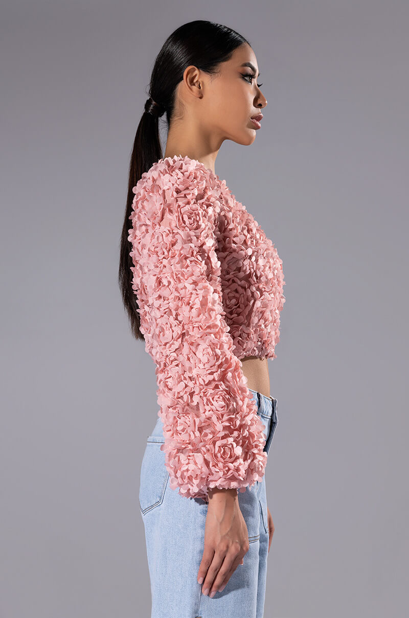 LUCIA FLORAL APPLIQUE ONE SHOULDER CROP BLOUSE