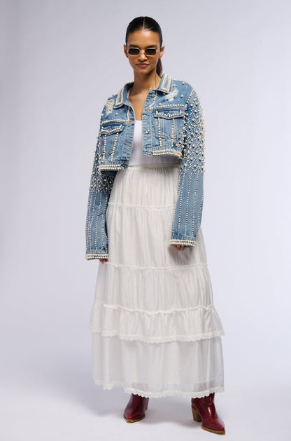 LUCKY YOU CROPPED PEARL DENIM JACKET