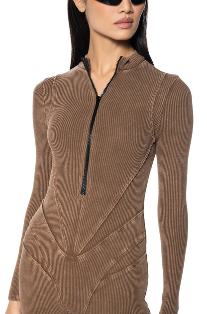 MADDELYN ZIP FRONT LONG SLEEVE CATSUIT