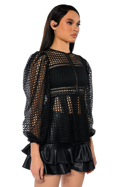 MAKE THE WORLD YOURS PEPLUM FITTED LONG SLEEVE BLOUSE