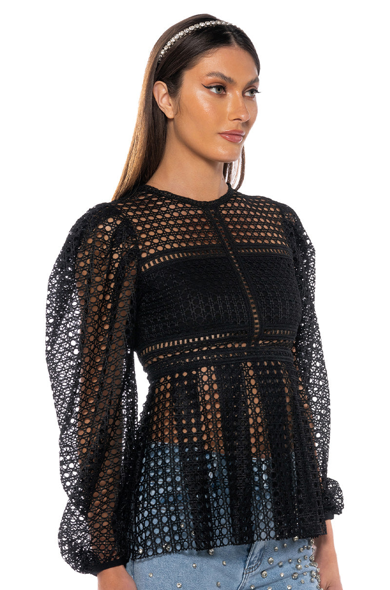 MAKE THE WORLD YOURS PEPLUM FITTED LONG SLEEVE BLOUSE