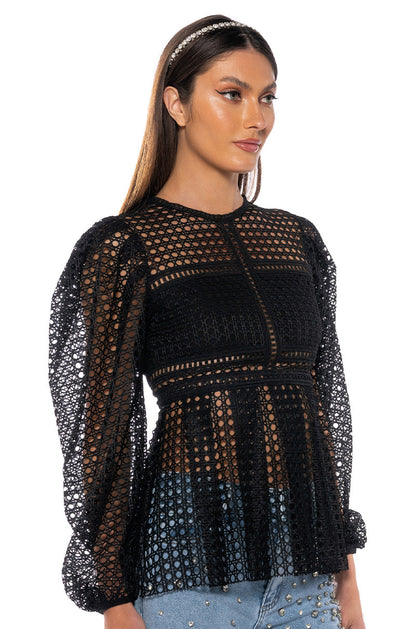 MAKE THE WORLD YOURS PEPLUM FITTED LONG SLEEVE BLOUSE