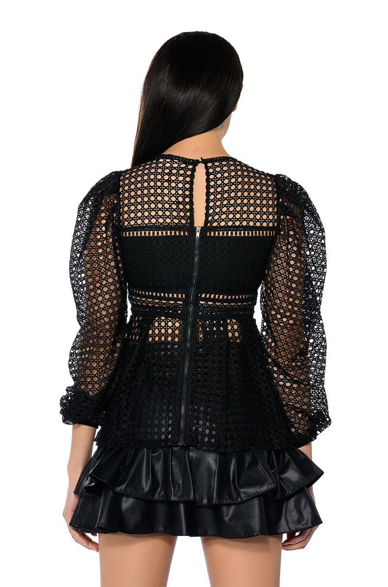 MAKE THE WORLD YOURS PEPLUM FITTED LONG SLEEVE BLOUSE