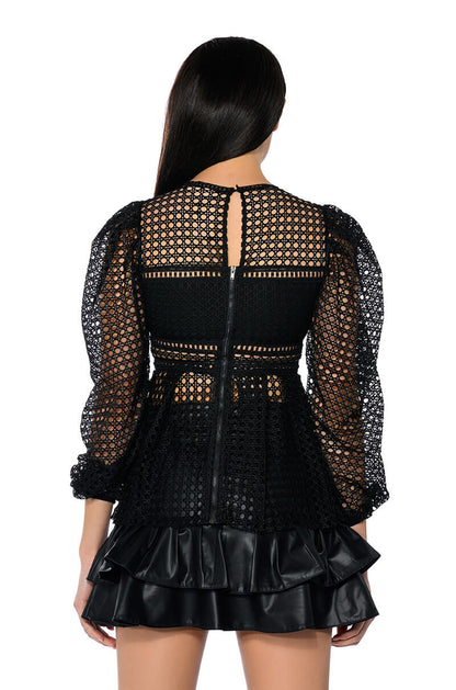 MAKE THE WORLD YOURS PEPLUM FITTED LONG SLEEVE BLOUSE
