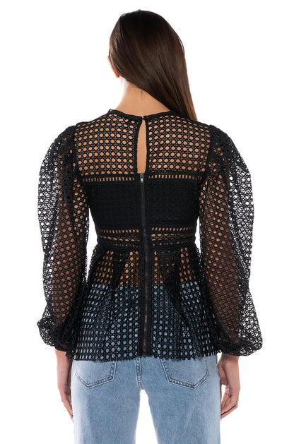 MAKE THE WORLD YOURS PEPLUM FITTED LONG SLEEVE BLOUSE