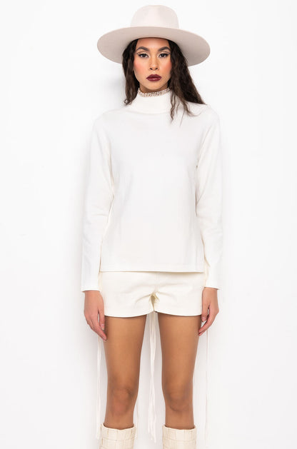 MAKE YOU MINE OPEN BACK RHINESTONE NET SWEATER