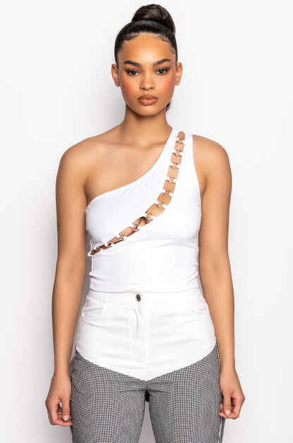 MAMMA MIA CUT OUT ONE SHOULDER TANK TOP