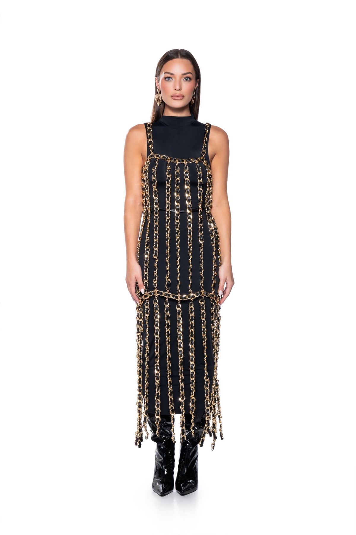 MARLOWE ALL OVER CHAIN MAXI DRESS