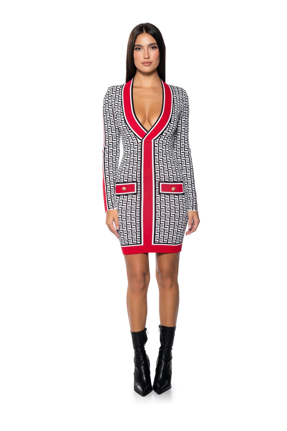 MAZEY PRINTED LONG SLEEVE MINI DRESS