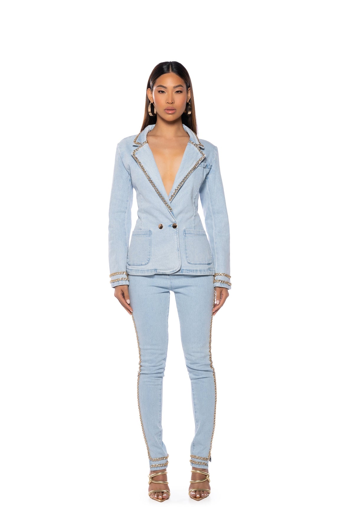 ME MYSELF AND I CHAIN DETAIL SKINNY JEAN