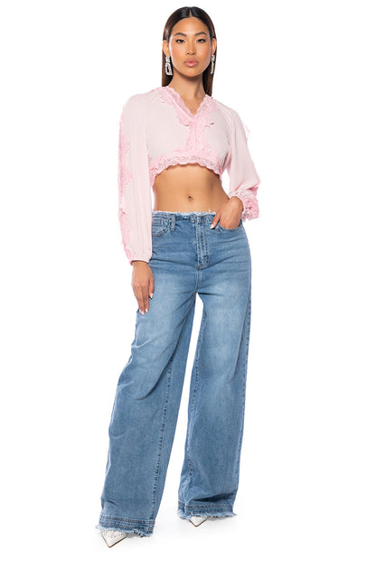 MELODY WEAR IT TWO WAY LACE TRIM BLOUSE