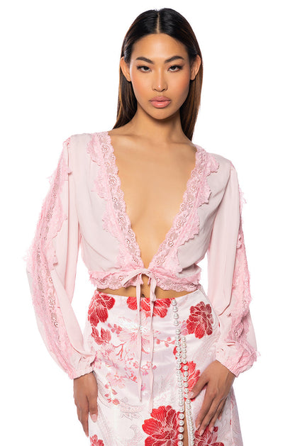 MELODY WEAR IT TWO WAY LACE TRIM BLOUSE