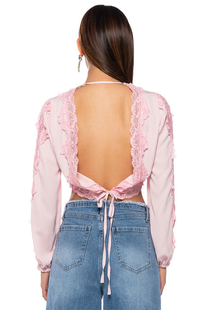 MELODY WEAR IT TWO WAY LACE TRIM BLOUSE