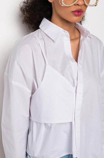 LILA LAYERED LOOK ASYMMETRICAL POPLIN BLOUSE