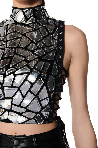 MIRRORED SIDE TIE MOCK NECK CROP TOP