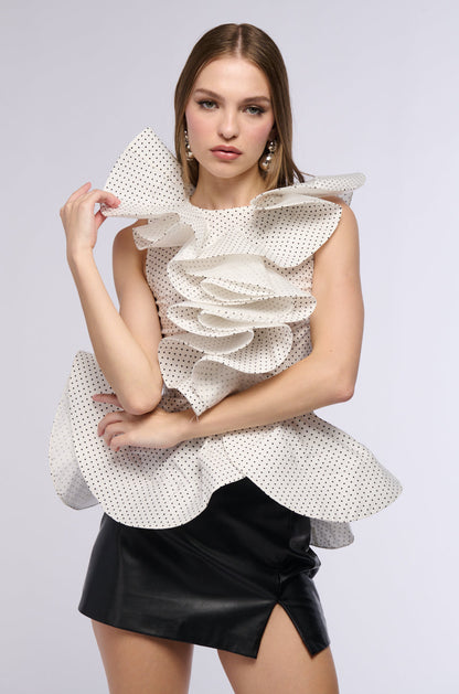 MISS FASHIONISTA SLEEVELESS POLKA DOT PRINT BLOUSE