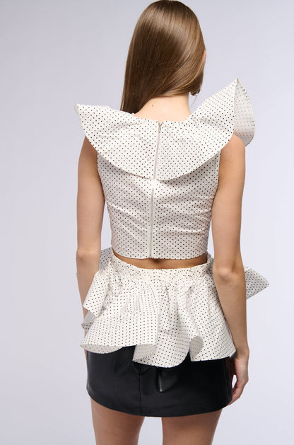 MISS FASHIONISTA SLEEVELESS POLKA DOT PRINT BLOUSE