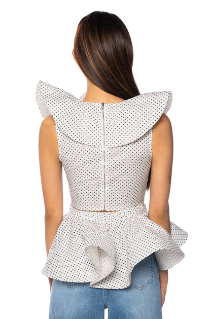 MISS FASHIONISTA SLEEVELESS POLKA DOT PRINT BLOUSE