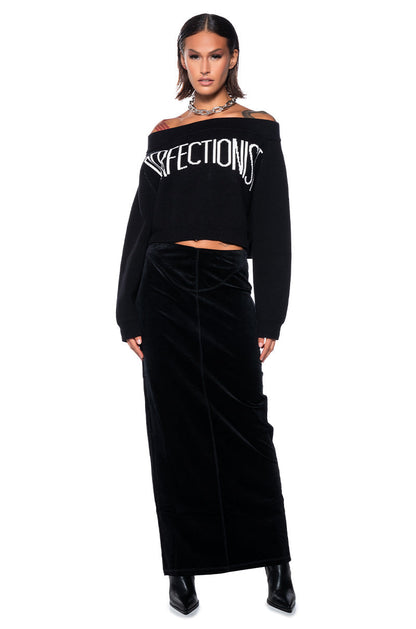 MISS PERFECTION OFF THE SHOULDER SWEATER
