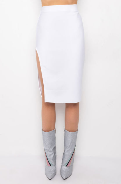 NO SLEEP HIGH SLIT BANDAGE MIDI SKIRT