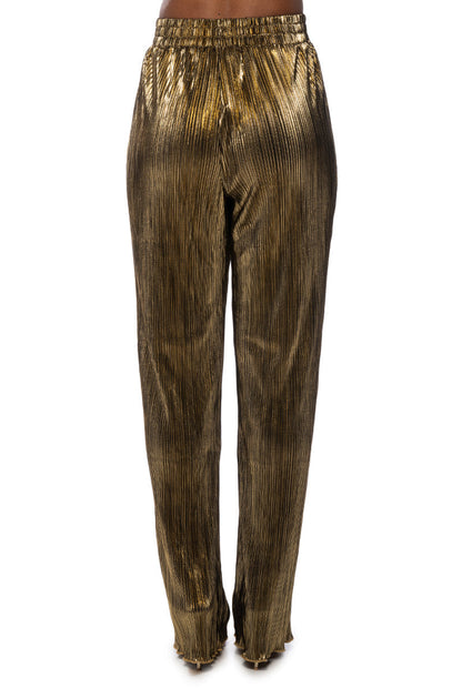 NOEL PLEATED METALLIC PALAZZO PANT