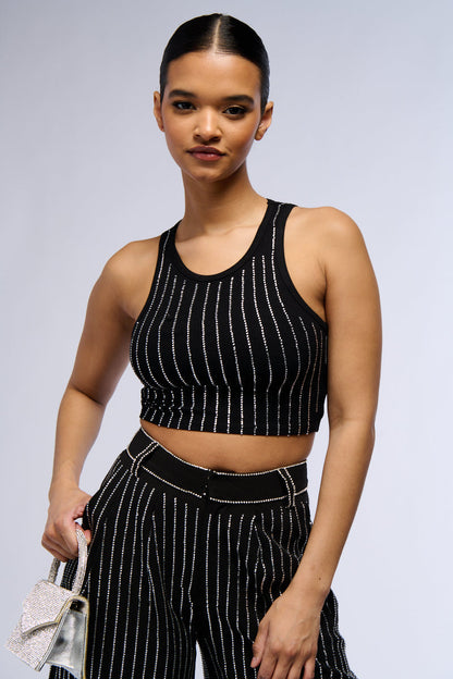 NOLLAN RHINESTONE STRIPE MICRO CROP TANK