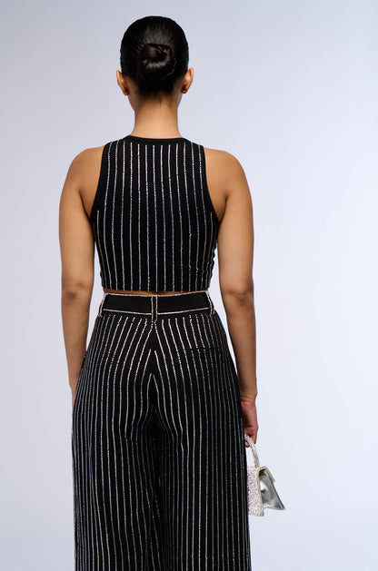 NOLLAN RHINESTONE STRIPE MICRO CROP TANK