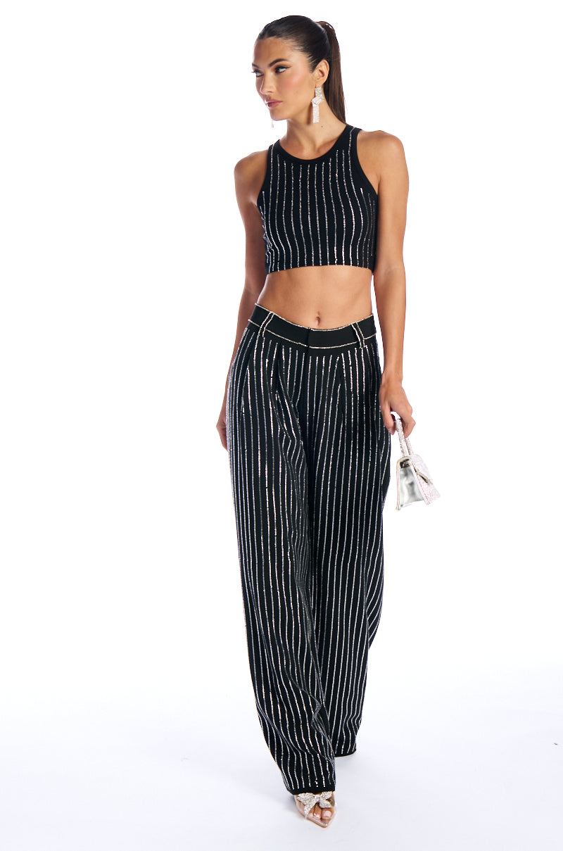 NOLLAN RHINESTONE STRIPE MICRO CROP TANK